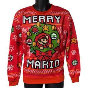 Merry Mario Nintendo Super Mario Thinkgeek Holiday Christmas Sweater Sweatshirt